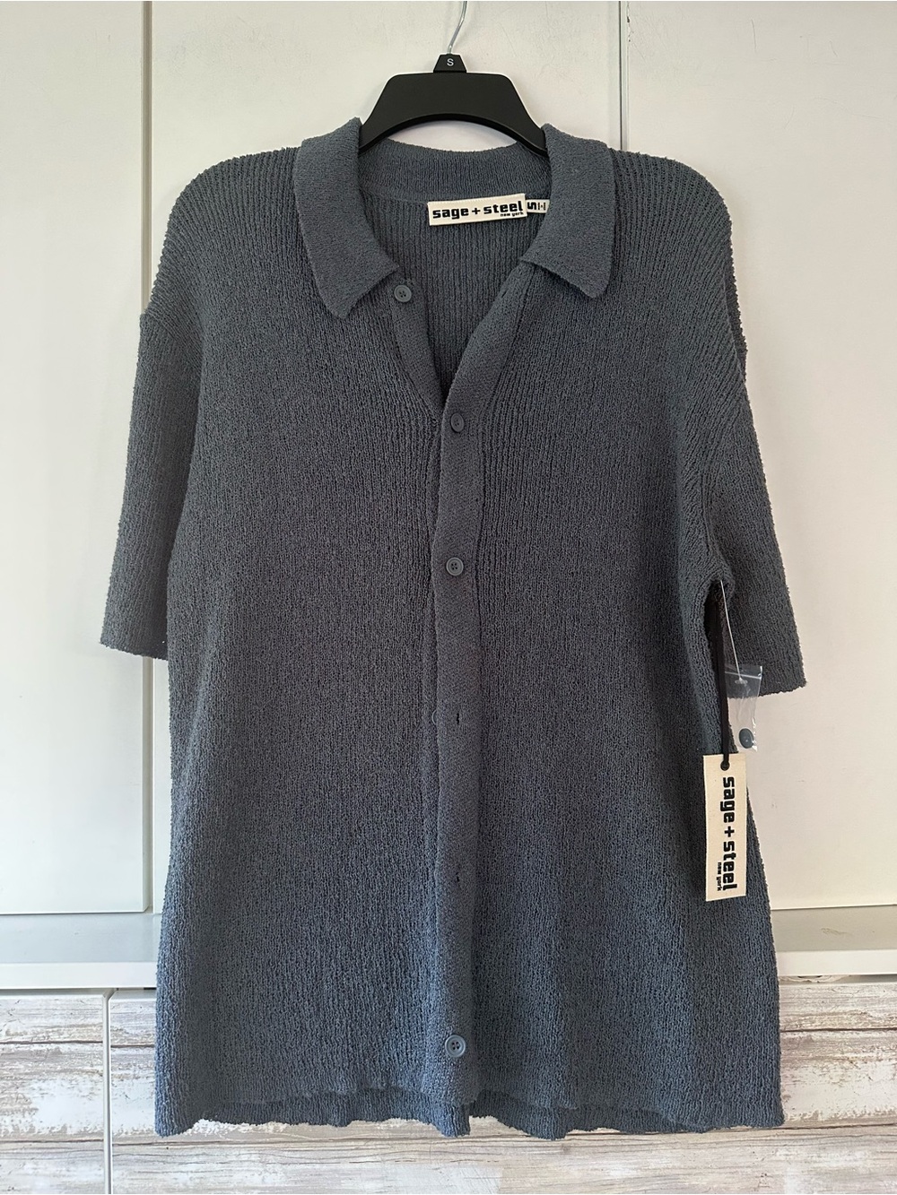 👕 NWT Sage + Steel Men’s Textured Knit Top Button Front Polo Cardigan Sweater S